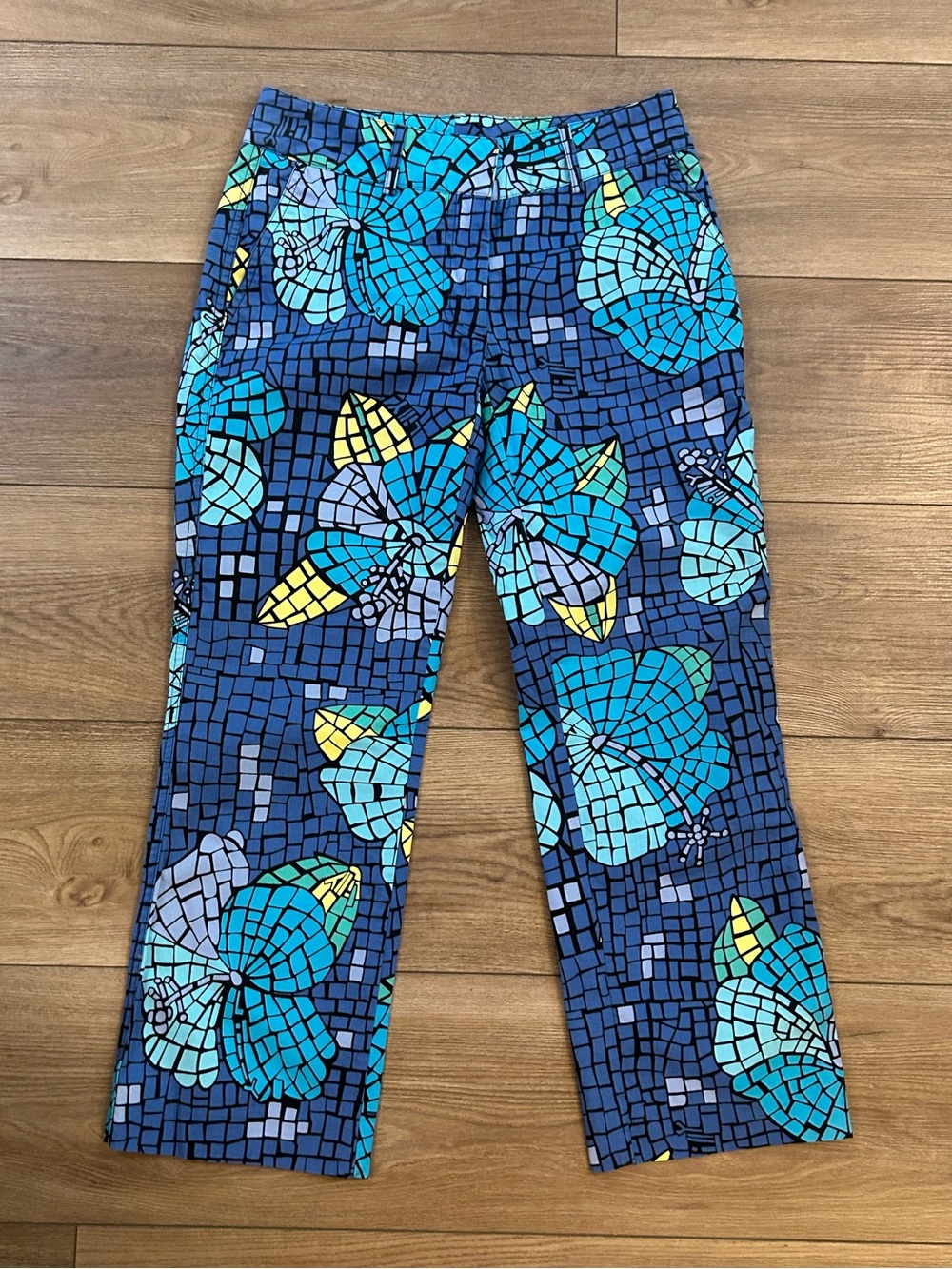 Lilly Pulitzer Nicole S Cropped Pants Butterfly Mosaic Print Bi-Stretch